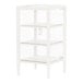 A white metal Cal-Mil bakery display case with three glass shelves.