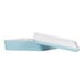 A blue and white rectangular Cal-Mil melamine bento box with a lid.