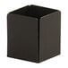 A black square metal box with a hole in the middle.