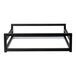 An Eastern Tabletop black powder-coated stainless steel rectangular riser frame with LED lights.