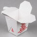 A white Fold-Pak take-out box with red Chinese designs.