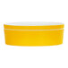 A sunshine yellow round melamine bowl with a white rim.