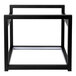 A black powder-coated stainless steel square riser frame with LED lights.