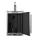 A Summit Appliance stainless steel beer dispenser with a black door open.