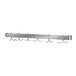 A stainless steel Advance Tabco utensil rack with hooks.