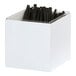 A white metal Juno ice housing container holding black beverage straws.