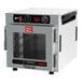 A white Metro countertop heated holding cabinet with a clear door.