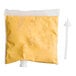 A white bag with a yellow and white label that says "Gehl's Sharp Cheddar Cheese Sauce" and a yellow cap.
