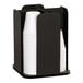 A black metal cup and lid organizer with white plastic containers inside.