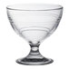 A clear glass Duralex dessert bowl with a curved rim.