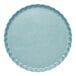 A blue round Sophistiplate Simply Eco salad plate with a scalloped edge.