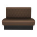 A brown leather booth with diamond tufting and a black base.