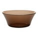 A brown Duralex glass bowl on a white background.