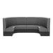 A grey curved booth with a curved back and black accents.