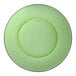 A green Duralex glass dessert plate with a black rim.
