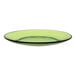 A Duralex green glass dessert plate with a black rim.