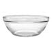 A clear glass Duralex Gigogne bowl.