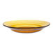 A yellow glass bowl with a black rim.