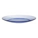 A blue glass plate with a clear center and blue rim.