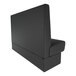 A black upholstered single back booth with a high backrest and plain design.