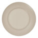 A taupe Cal-Mil Charlotte melamine bowl/plate with a white circular pattern.