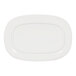 A white oval Cal-Mil melamine plate with a white raised rim.