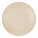 A taupe melamine plate with a white circle and rim.
