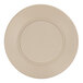 A taupe melamine plate with a round edge and circle in the middle.