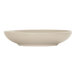 A taupe melamine bowl with a white interior and rim.
