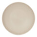 A taupe melamine bowl with a spiral pattern on the inside.