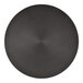 A close-up of a black Cal-Mil melamine plate with a circular pattern.