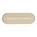 A taupe rectangular melamine platter with an oval shape and white border.