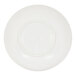 A white Cal-Mil melamine plate with a round center and circular shape.