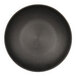 A black bowl with a circular spiral pattern.