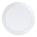 A close-up of a white round Cal-Mil melamine bowl/plate with a white border.