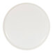 A white plate with a round rim on a white background.
