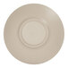 A taupe melamine bowl with a circular pattern on the rim.