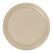 A taupe Cal-Mil melamine plate with a circle in the middle.