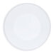 A white round plate with a white border.
