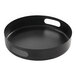 An American Metalcraft black stainless steel round serving tray with handles.