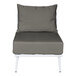 A white BFM Seating Cayman middle section with a grey cushion and pillow on top.