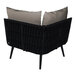 A BFM Seating black rope outdoor corner chair with a Sunbrella charcoal cushion.