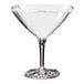 A Solia clear plastic mini martini glass with a clear rim.