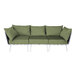 A green and white BFM Seating Cayman outdoor couch with green cushions and white legs.