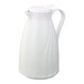 A white plastic coffee carafe with a push-button lid.