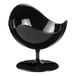 A Solia black plastic chair with a curved edge.