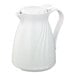 A white plastic insulated coffee carafe with a push-button lid.