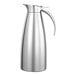 A polished stainless steel Service Ideas coffee carafe with a handle.