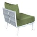 A white BFM Seating Cayman middle section with Sunbrella fern cushion and back pillow.