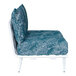 A white BFM Seating outdoor couch middle section with a blue Sunbrella cushion and back pillow.